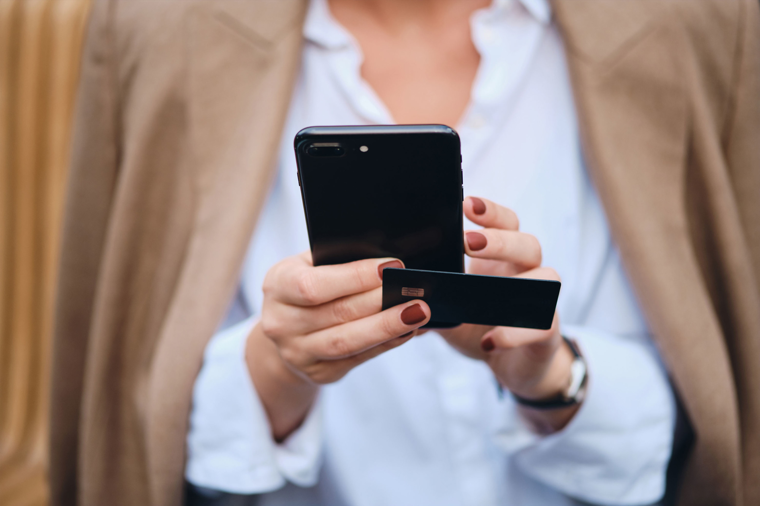 Woman using online bank