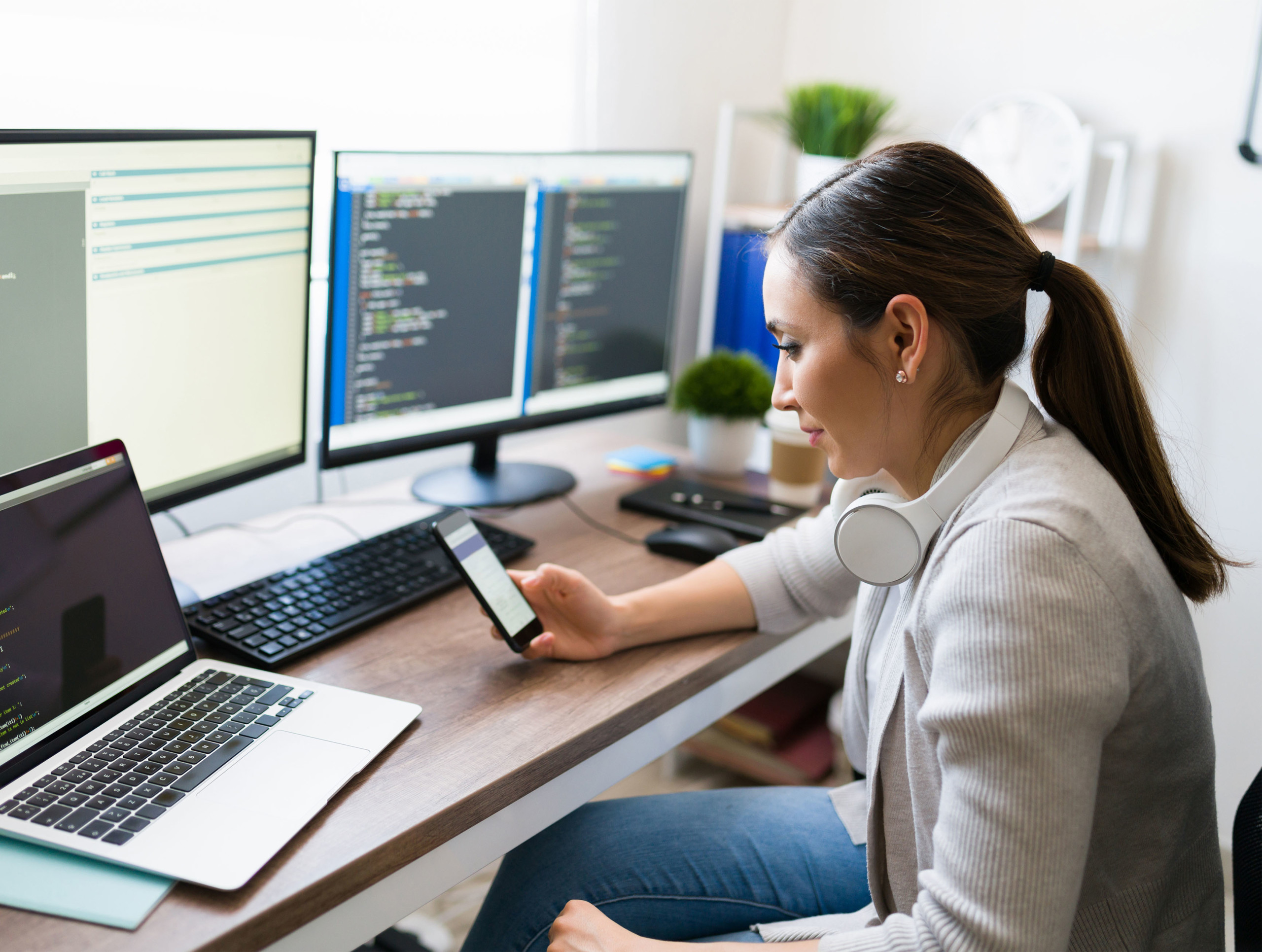 Woman developing code