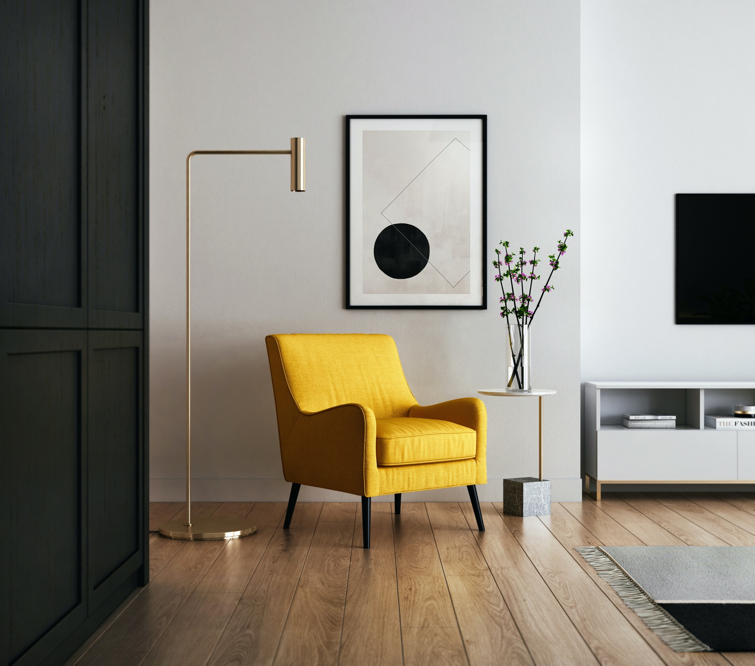 Gelber Sessel in einem Wohnzimmer