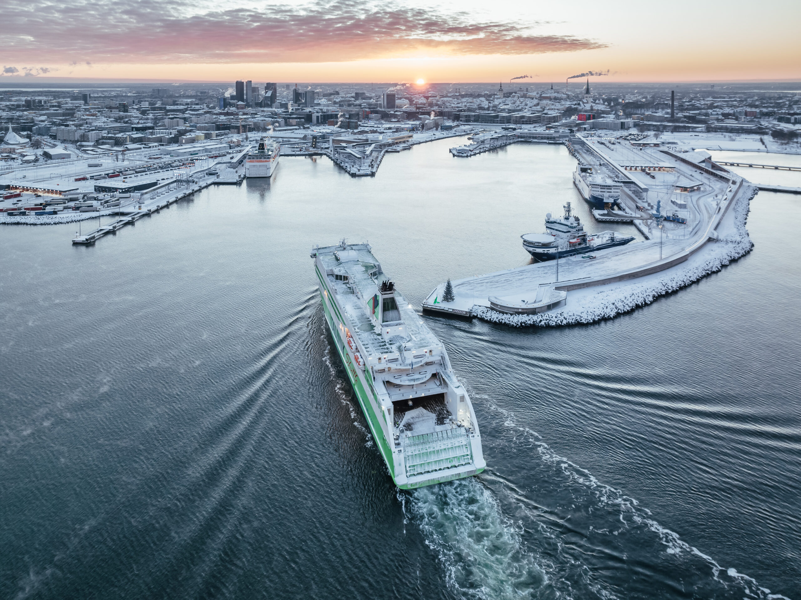 Ship sailing in the smart port in Tallinn
