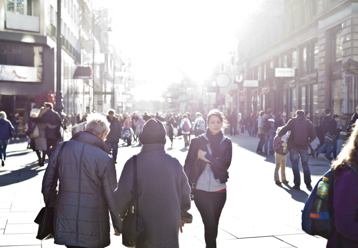 People walking on the busy street to get back to work faster