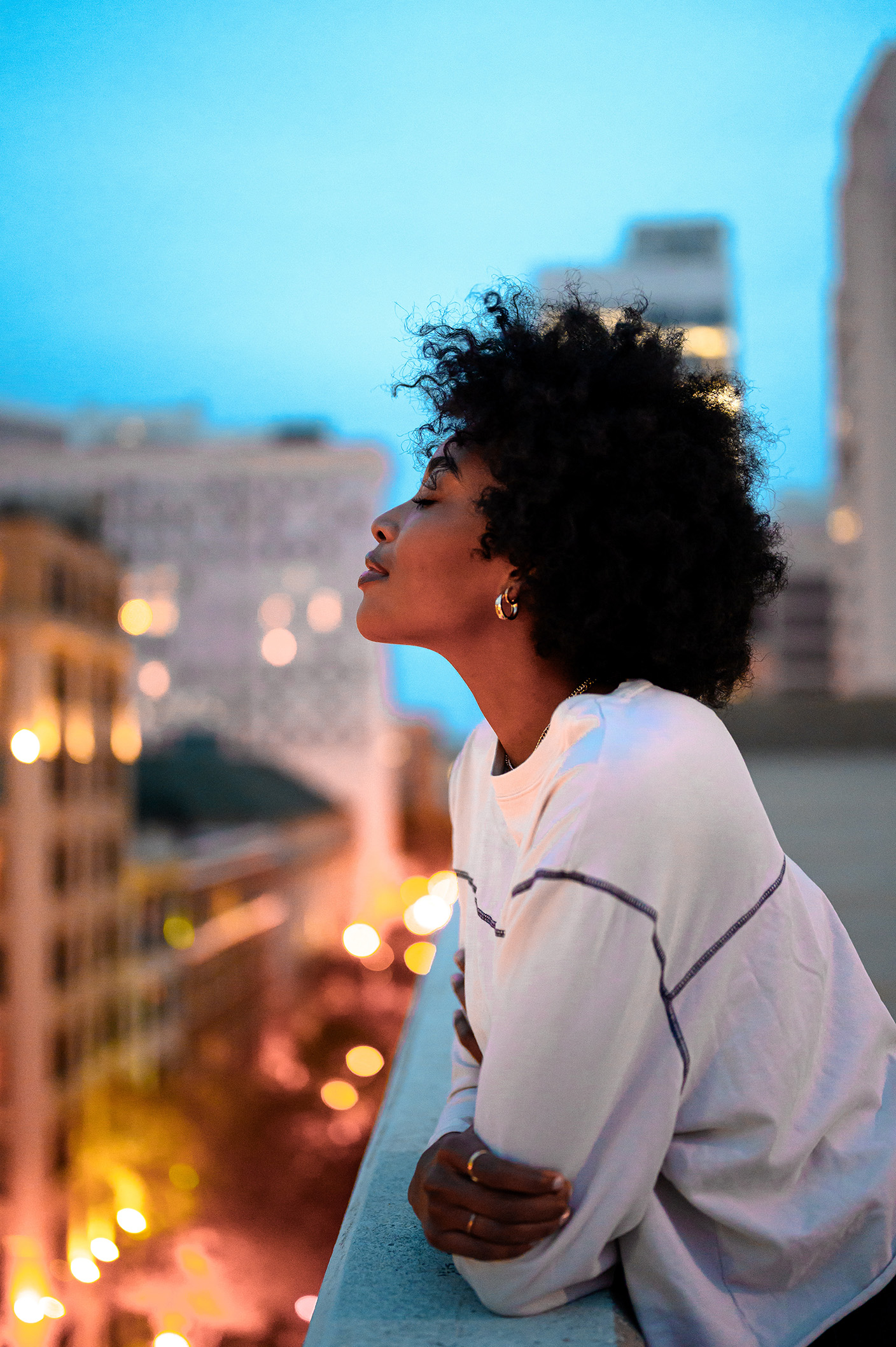 woman in city panorama