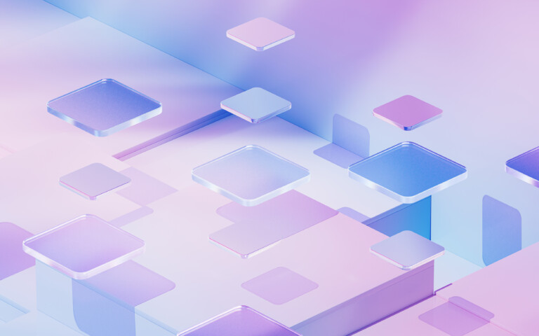 Gradient glasses and cubes, 3d rendering