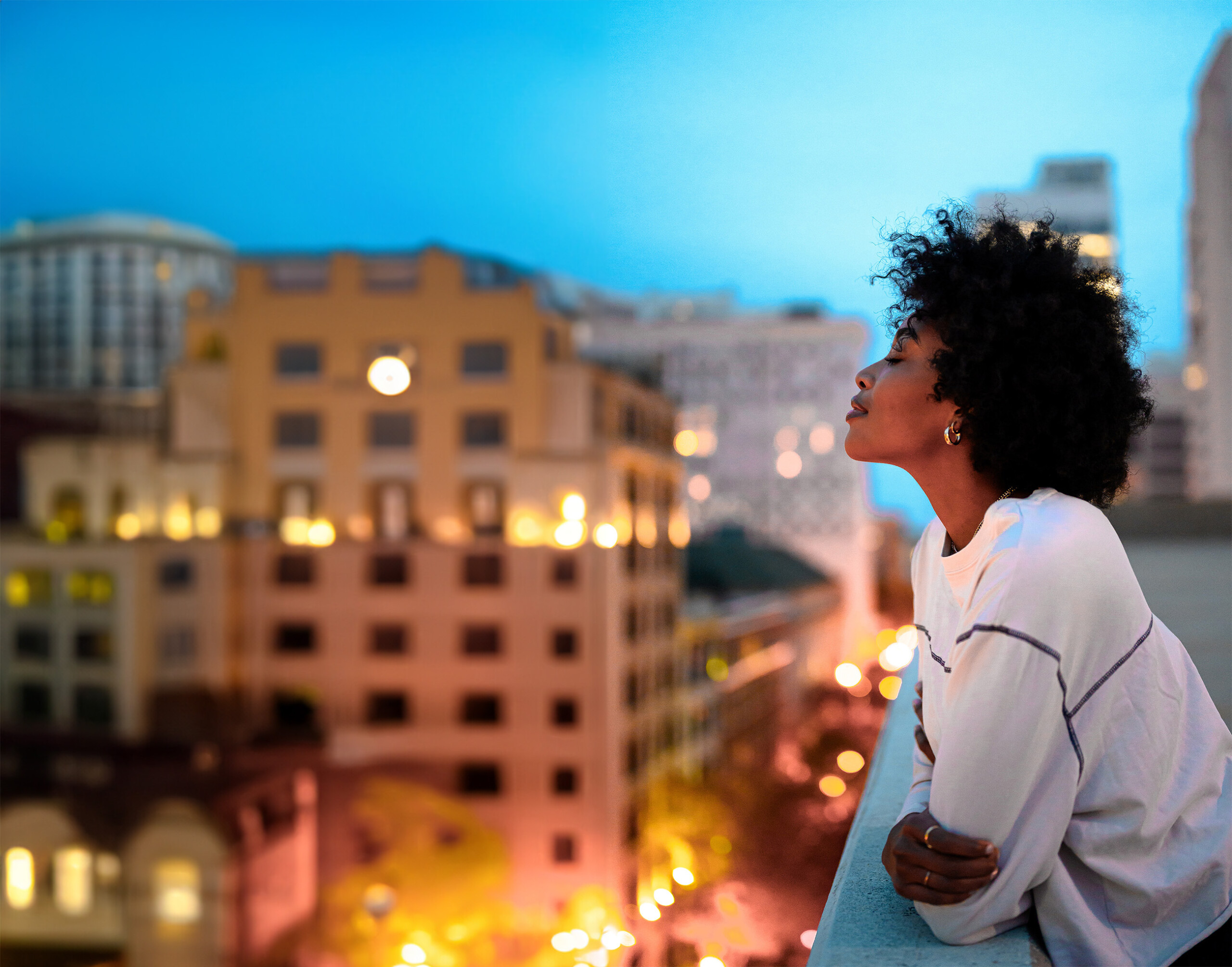 woman and city background