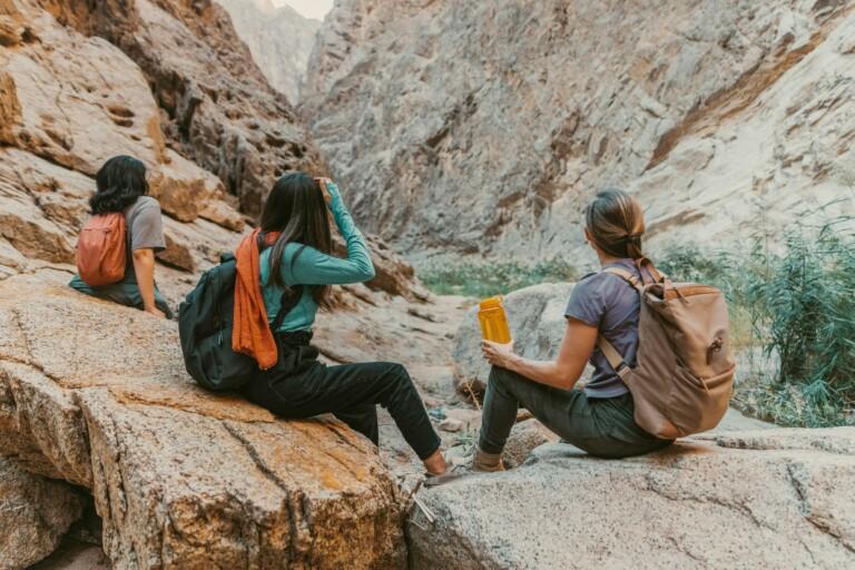 Tourists exploring a mountain trail