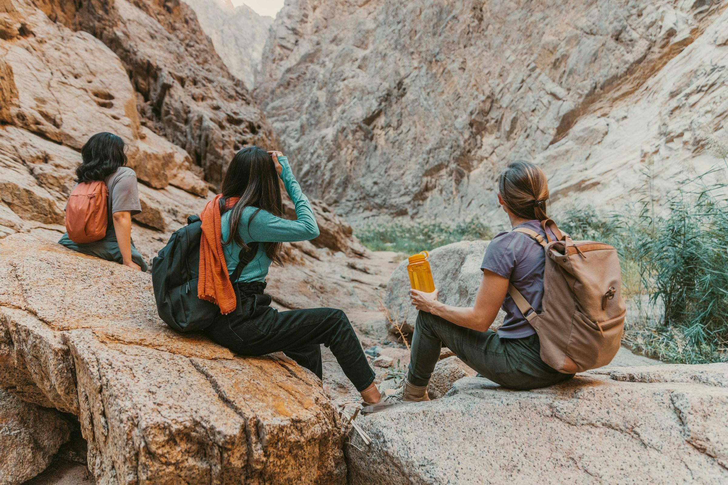 Tourists exploring a mountain trail
